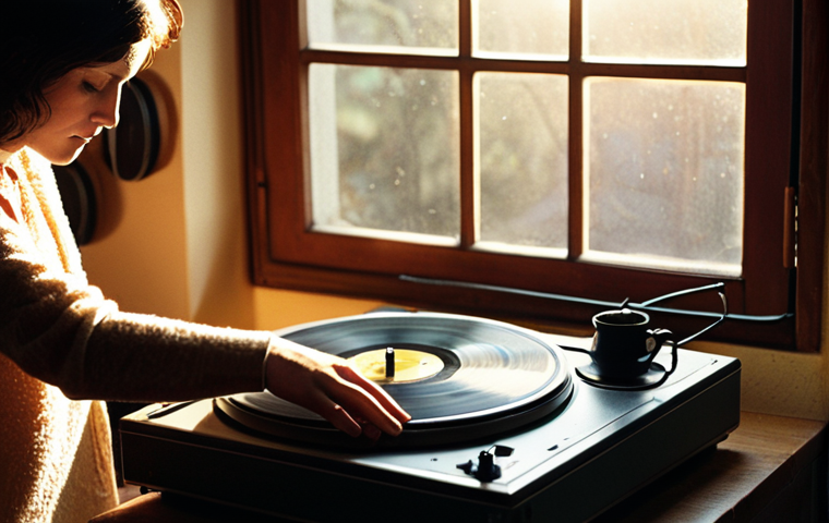 **Prompt 1: The Sensory Embrace of Analog Sound**
    A person, lost in contemplation, gently places a record on a vintage turntable in a warmly lit, cozy room. Soft sunlight filters through a window, highlighting the subtle dust motes dancing in the air, creating a nostalgic atmosphere. A steaming cup of tea rests nearby. The image should convey the unique "warmth" and "texture" of analog sound, emphasizing a sense of slow living, ritual, and deep immersion in the music. The color palette is rich and inviting, with a shallow depth of field focusing on the turntable and the listener's serene expression.