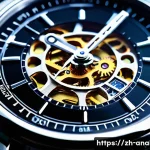 고급 아날로그 시계 추천 - A close-up, highly detailed image of a luxury mechanical wristwatch showcasing its intricate automat...