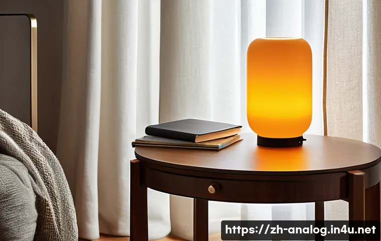 디지털과 아날로그의 융합 - A modern smart home interior scene featuring a sleek smart desk lamp with smooth, warm lighting cont...