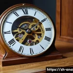 아날로그 시계 유지보수 - A detailed close-up of a classic mechanical pendulum clock being carefully cleaned with a soft micro...