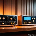 아날로그 레코딩 마스터링 - A high-end professional audio mastering studio scene featuring classic analog equipment: prominently...