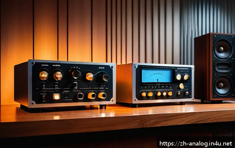 아날로그 레코딩 마스터링 - A high-end professional audio mastering studio scene featuring classic analog equipment: prominently...